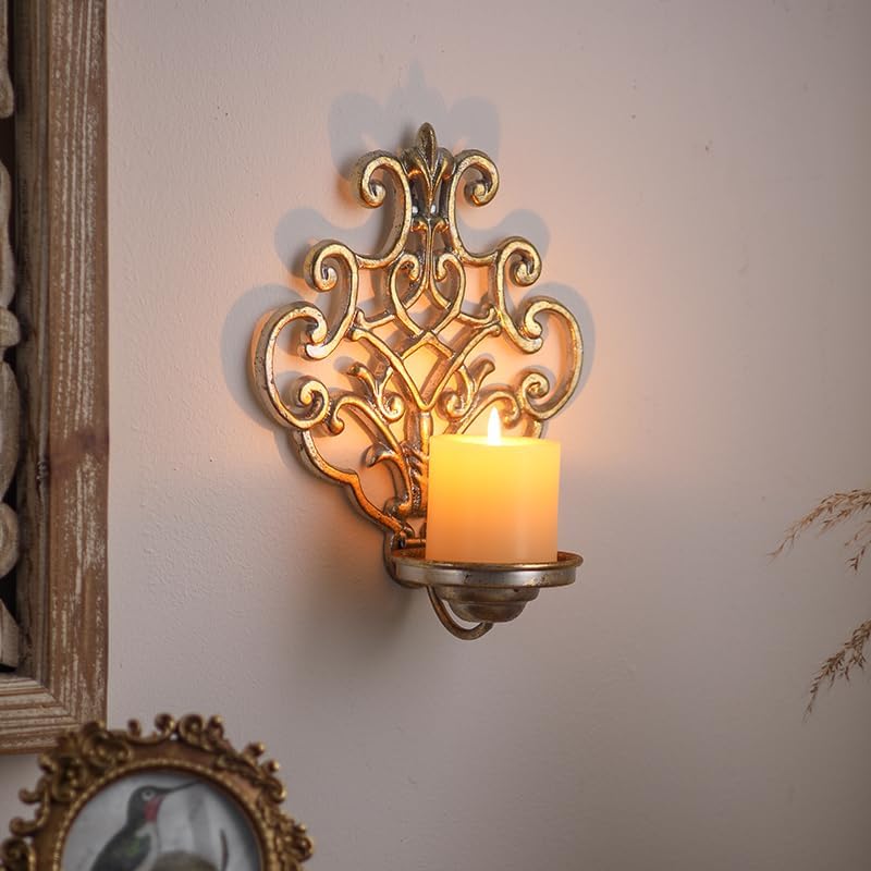 Vintage Ornate Wall Candle Holder – Rustic Metal Sconce