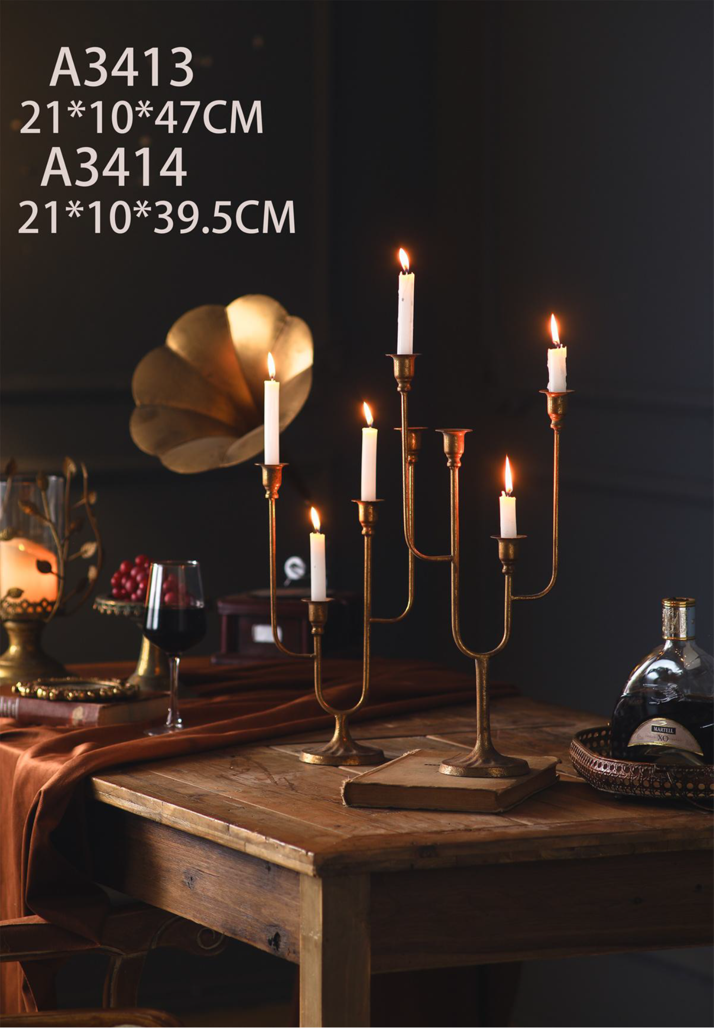 Rustique Aura Multi-Arm Candelabra – Antique Metal Candle Holder