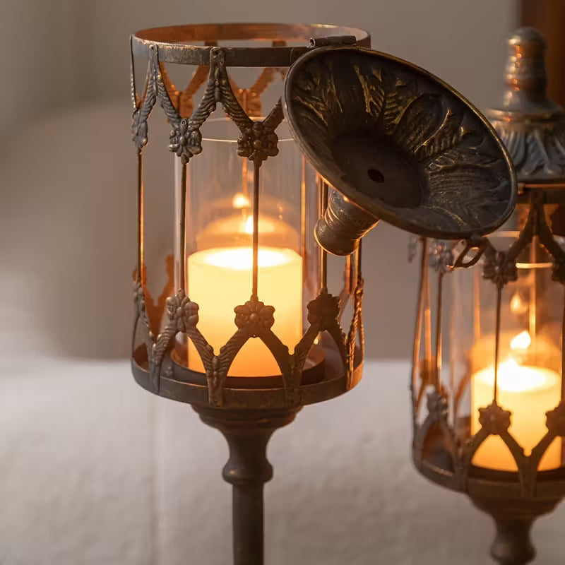 Vintage Wrought Iron Floor Standing Lanterns