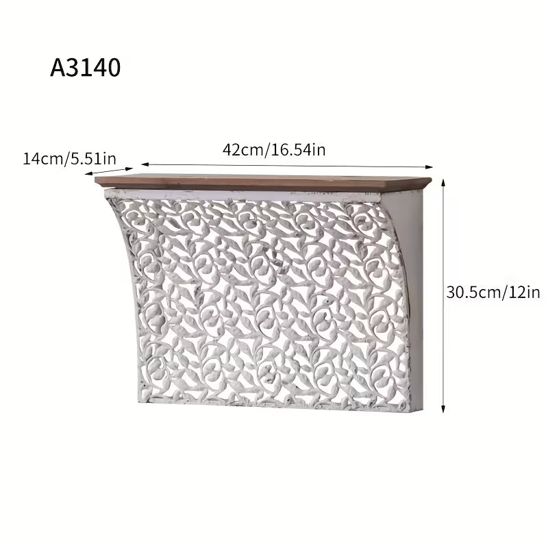 Rustic Carved Wall Shelf Cabinet – Vintage Hanging Storage Console