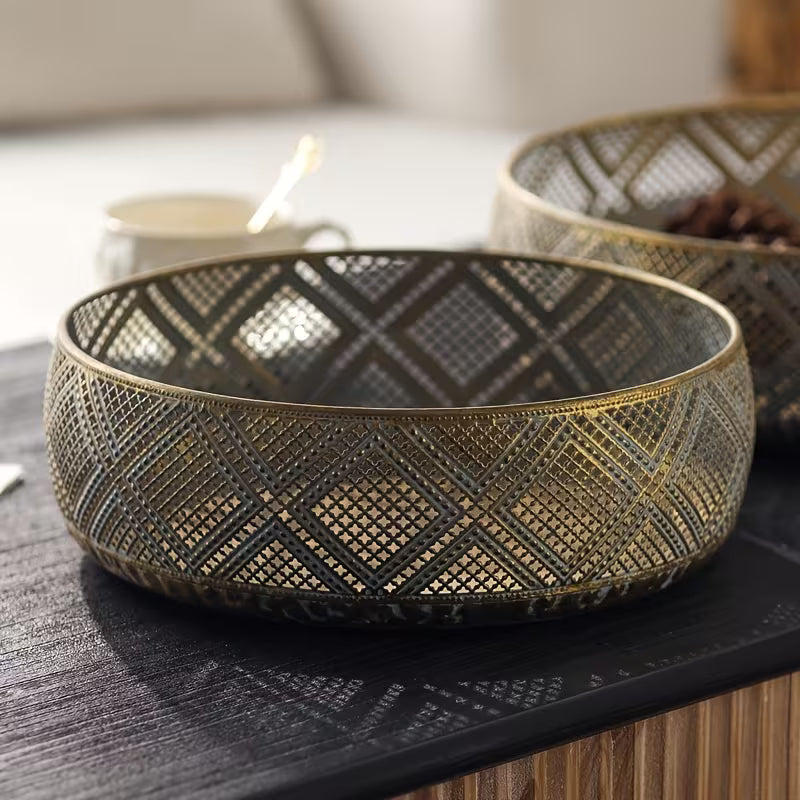 Rustic Gold Mesh Metal Bowl Set – Decorative Serving & Centerpiece Trays