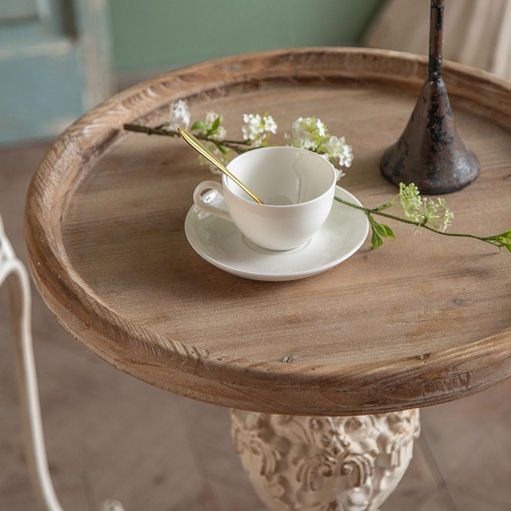 Vintage Pedestal Side Table – Rustic Carved Accent Table