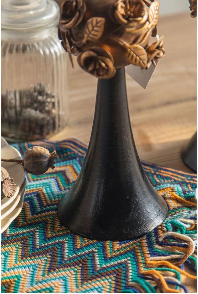 Rustic Floral Metal Candle Holder – Vintage Rose Design Stand