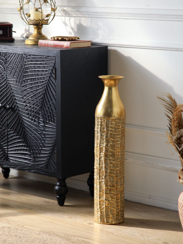 Tall Gold Textured Floor Vase – Luxury Metallic Statement Décor