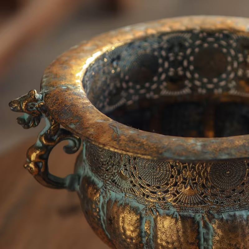 Siena Rustic Metal Planter – Vintage Floral Bowl Urn