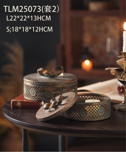 Rustic Vintage Metal Trinket Box Set – Ornate Storage Duo