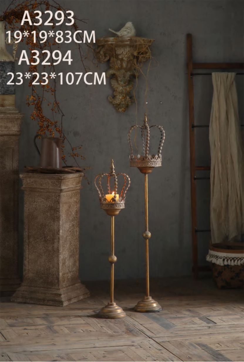 Rustic Crown Floor Candle Stand  – Vintage Royal Metal Holders