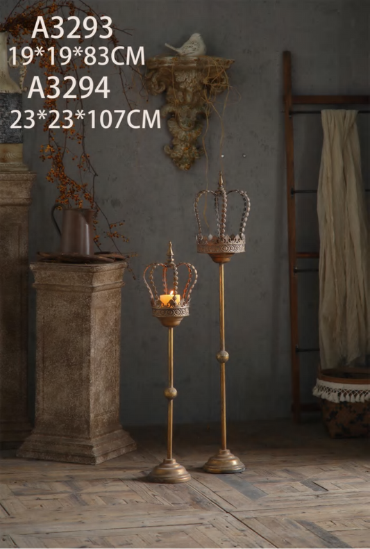 Rustic Crown Floor Candle Stand  – Vintage Royal Metal Holders