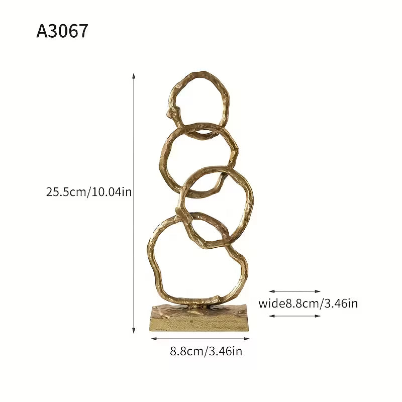 Abstract Ring Metal Sculpture – Rustic Gold Artistic Table Decor