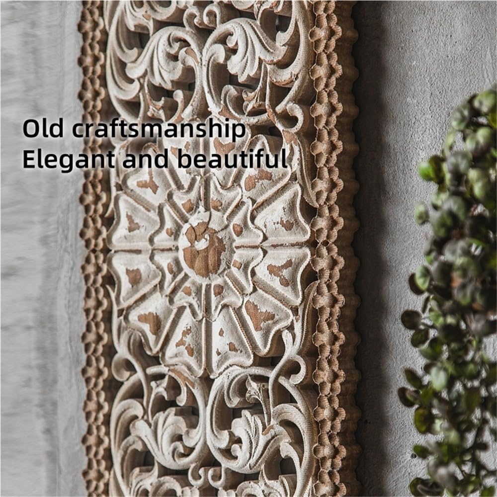 Rustic Hand-Carved Vertical Wall Panel – Antique Floral Wooden Wall Decor