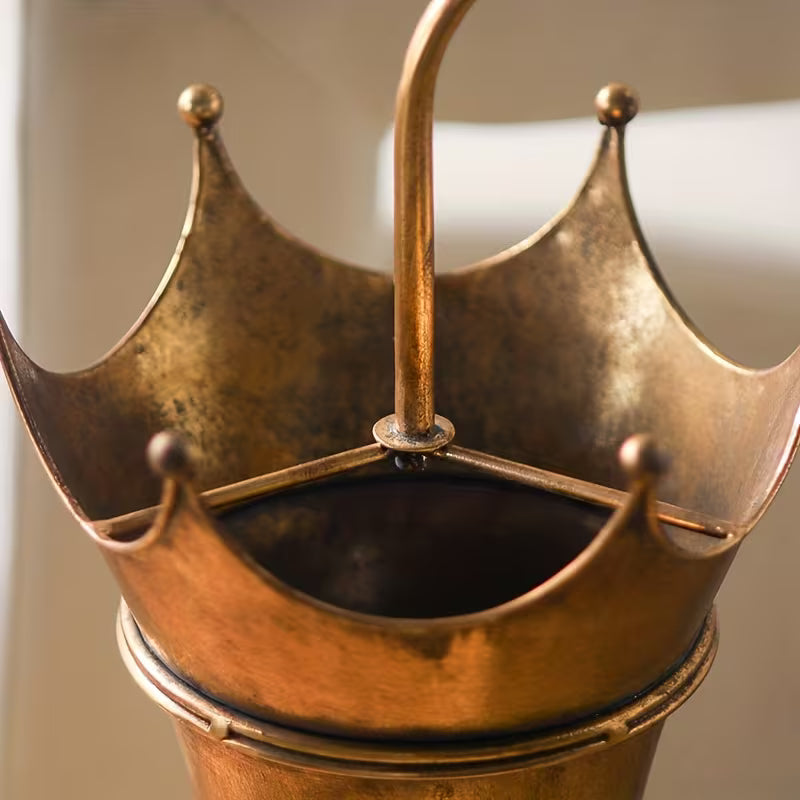 Rustic Vintage Umbrella Stand – Antique Metal Floor Holder with Crown Top