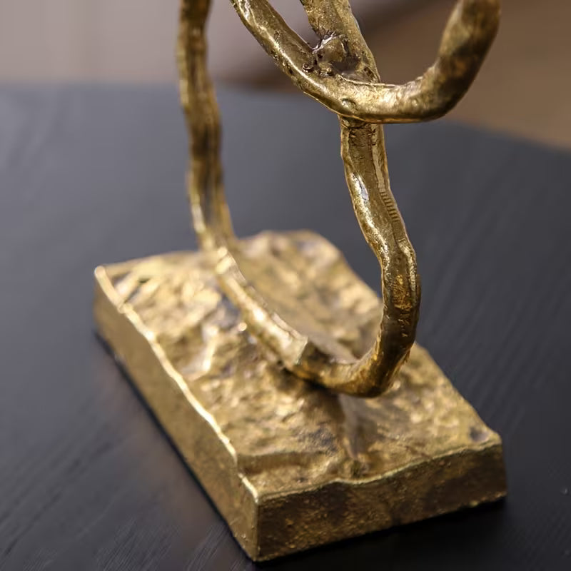 Abstract Ring Metal Sculpture – Rustic Gold Artistic Table Decor
