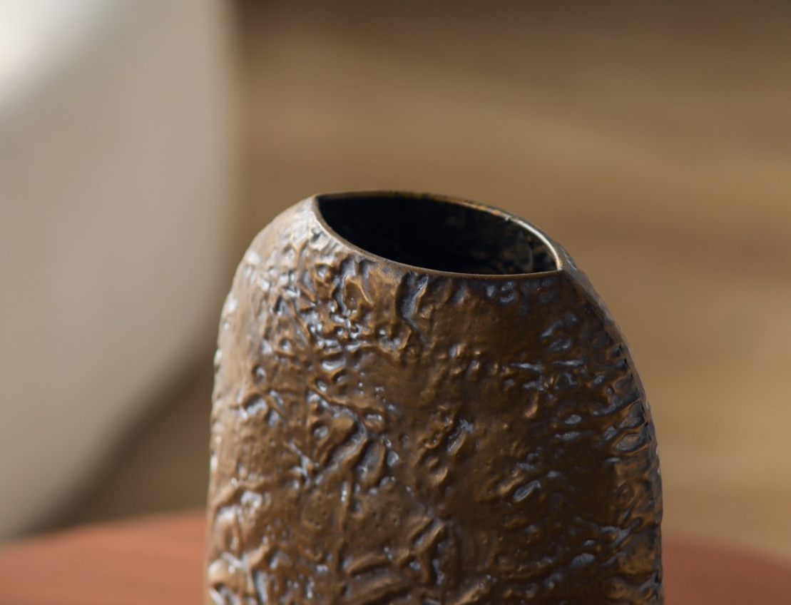 Aureline Crinkle Bronze Sculptural Vase