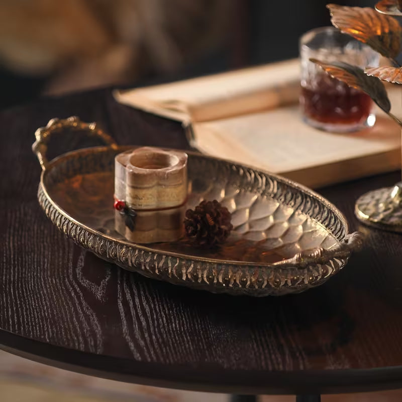 Heritage Oval Metal Tray Set – Vintage Carved Serving Trio