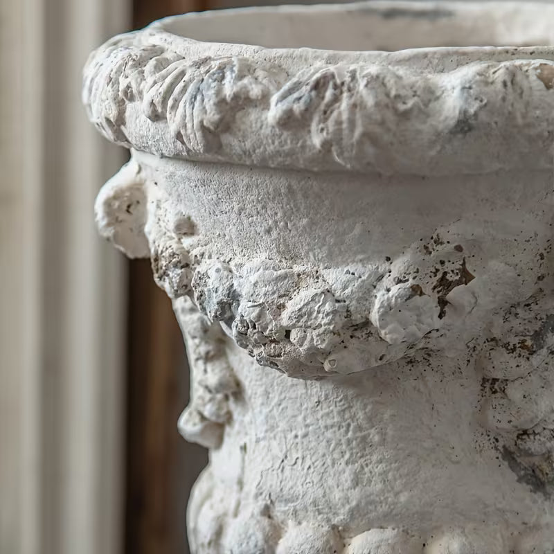 Antique White Classical Urn Planter – Vintage Pedestal Garden Vase