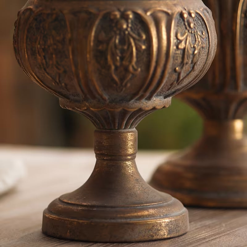 Rustic Vintage Metal Vase – Antique Floral Urn Planters