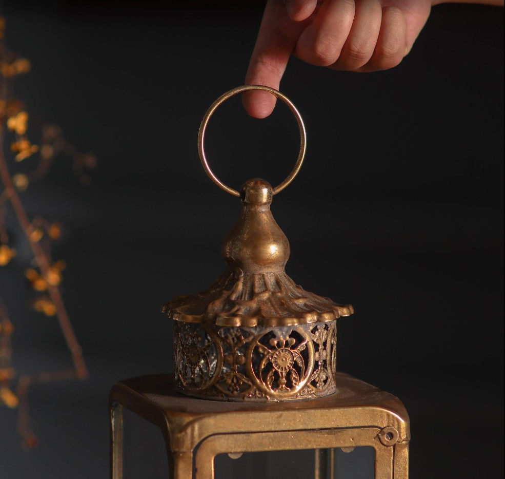 Aurevale Vintage Brass Glass Lantern Metal Candle Holder