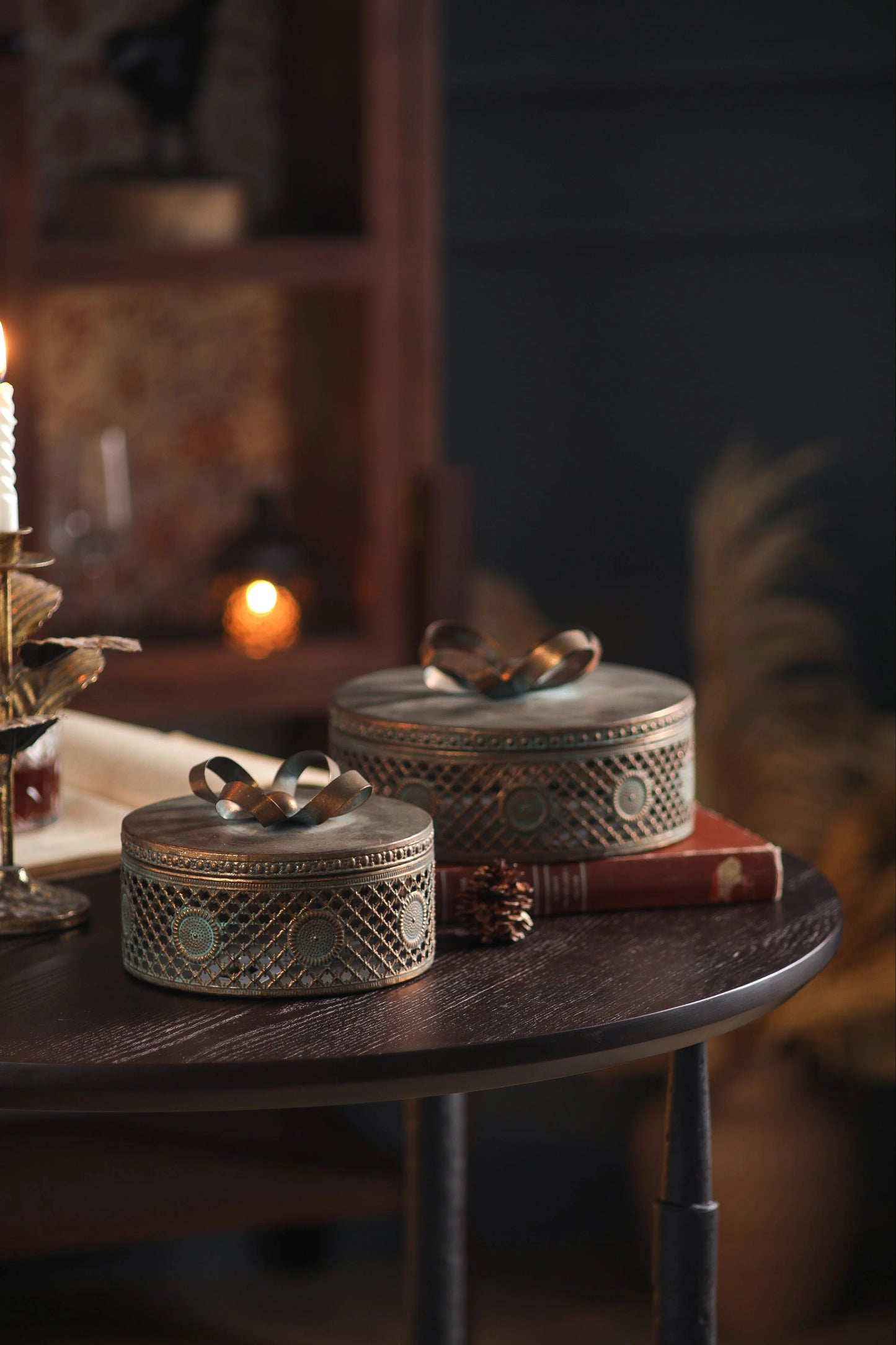 Rustic Vintage Metal Trinket Box Set – Ornate Storage Duo