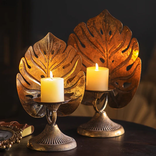 gold leaf rustic candle holders