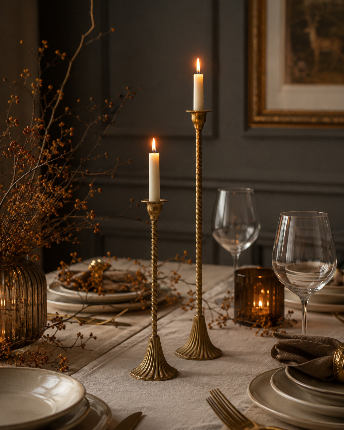 Antique Gold Spiral Taper Candle Holder – Elegant Fluted Metal Candle Stands