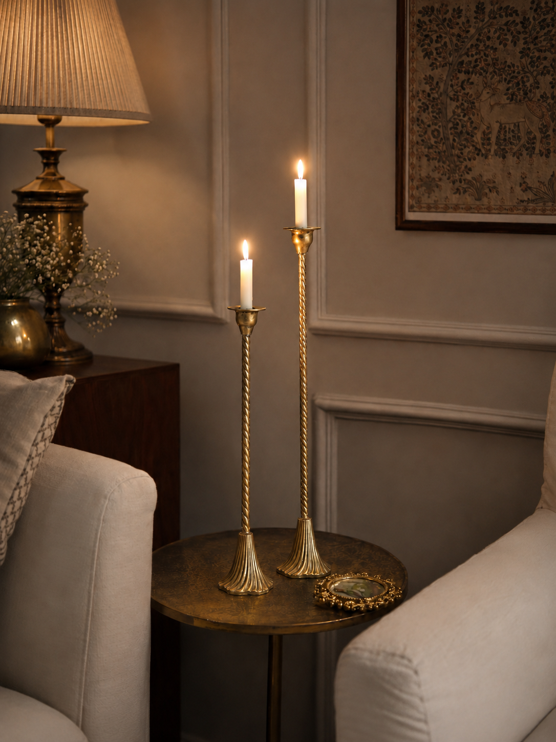 Antique Gold Spiral Taper Candle Holder – Elegant Fluted Metal Candle Stands