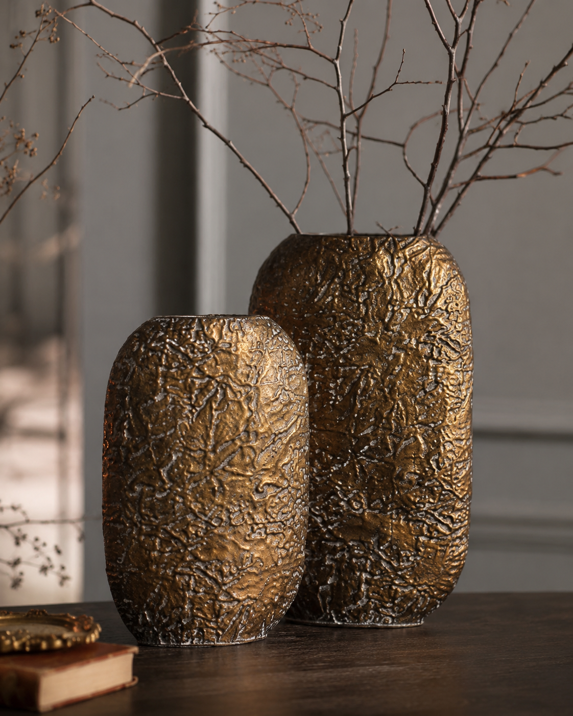 Aureline Crinkle Bronze Sculptural Vase