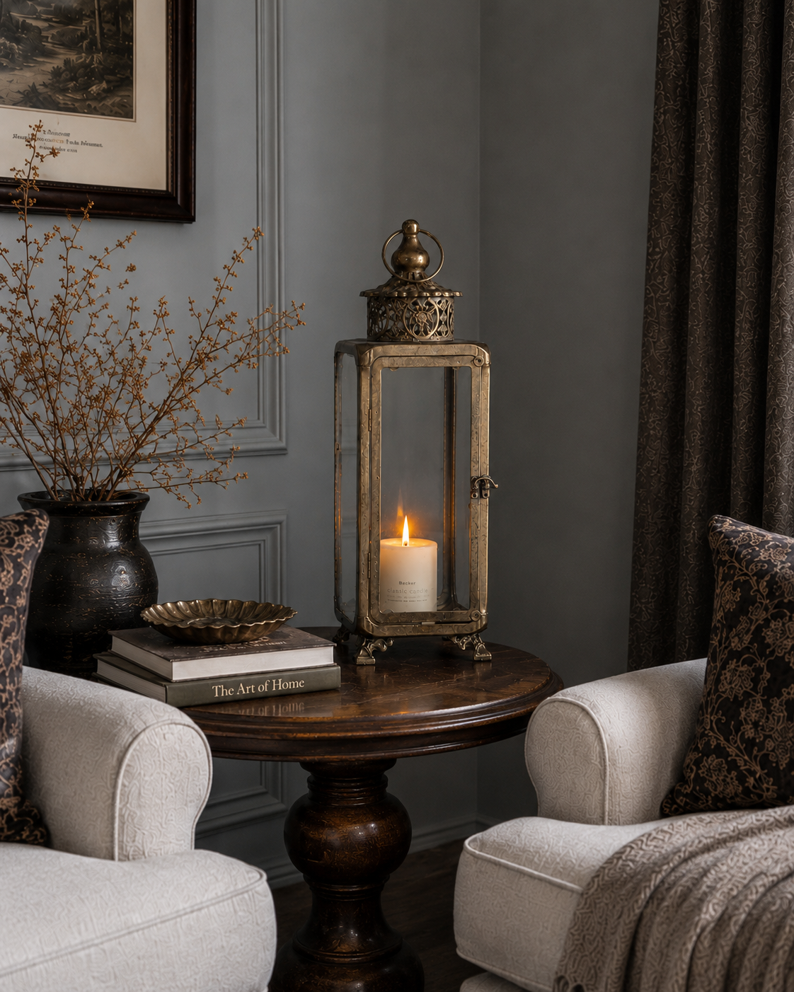 Aurevale Vintage Brass Glass Lantern Metal Candle Holder