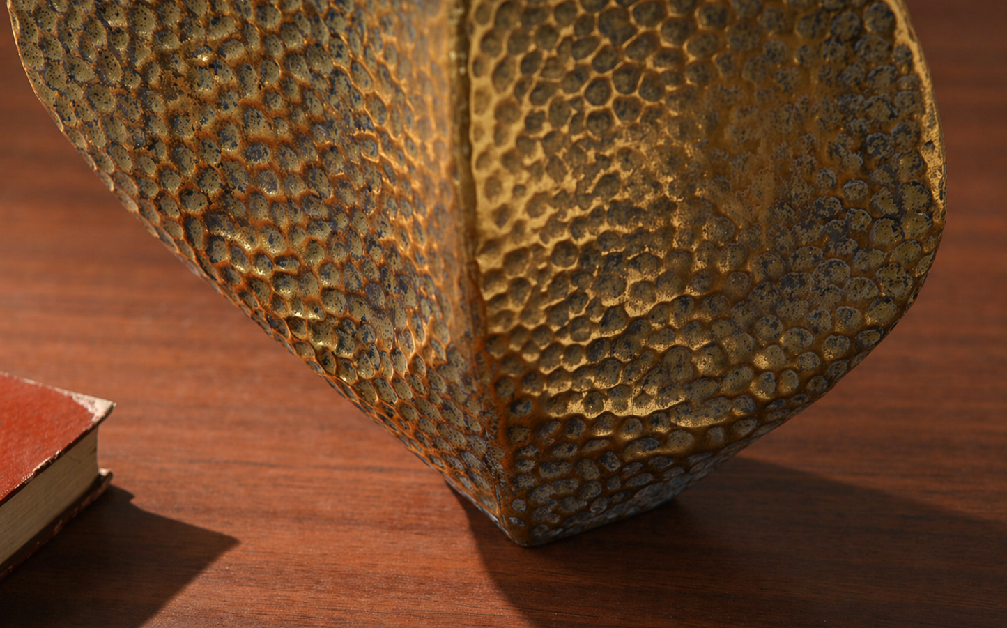 Geometric Hammered Gold Metal Vase  – Modern Rustic Sculptural Décor