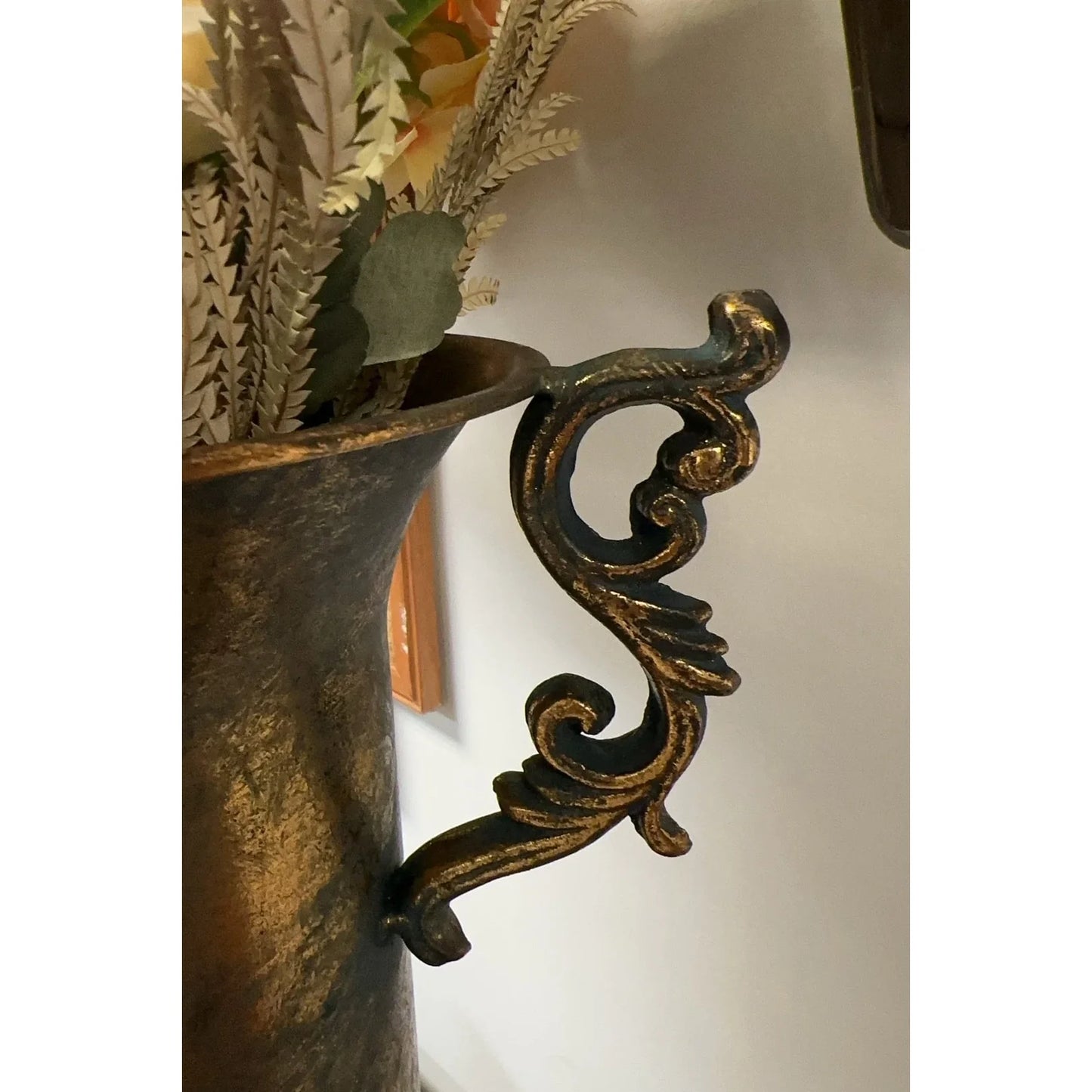 Aurelia Tall Vase – Rustic Vintage Metal Floral Urn