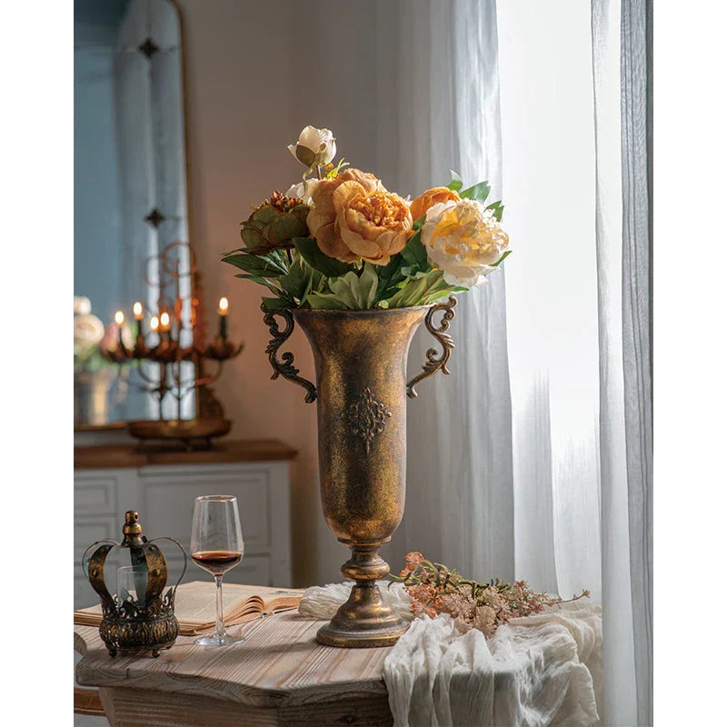 Aurelia Tall Vase – Rustic Vintage Metal Floral Urn