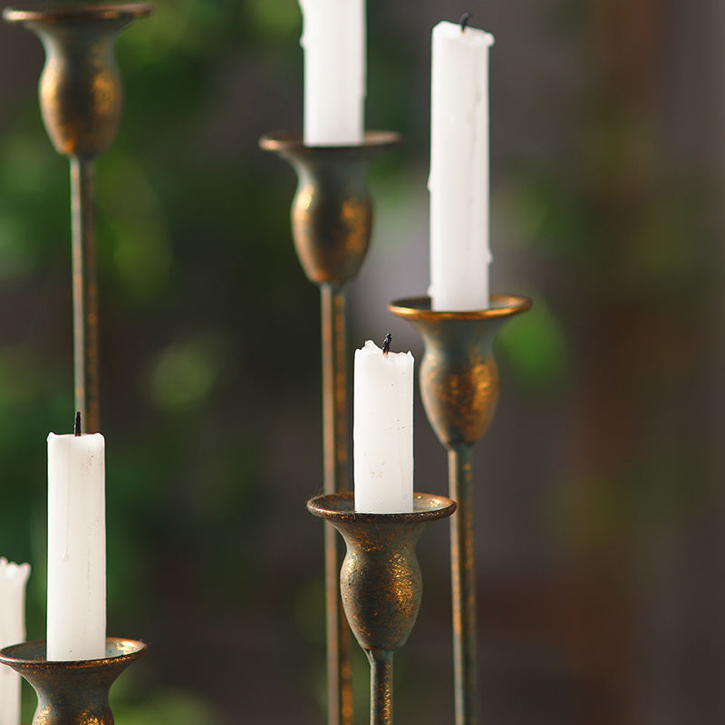 Vintage 5-Arm Metal Candelabra – Rustic Antique Gold Candle Holder Centerpiece