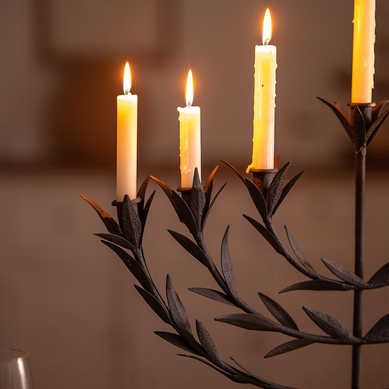 Rustic Leaf Branch Candelabra – 7 Arm Vintage Iron Candle Holder