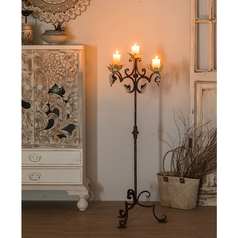 Rustic Floor Standing Candelabra – Vintage Iron Candle Holder Stand