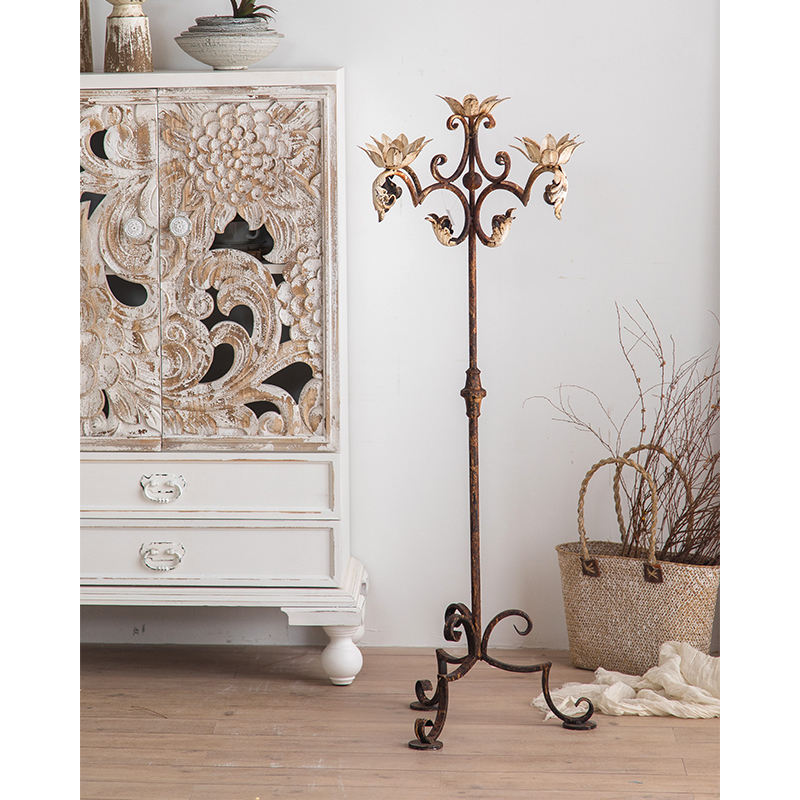 Rustic Floor Standing Candelabra – Vintage Iron Candle Holder Stand