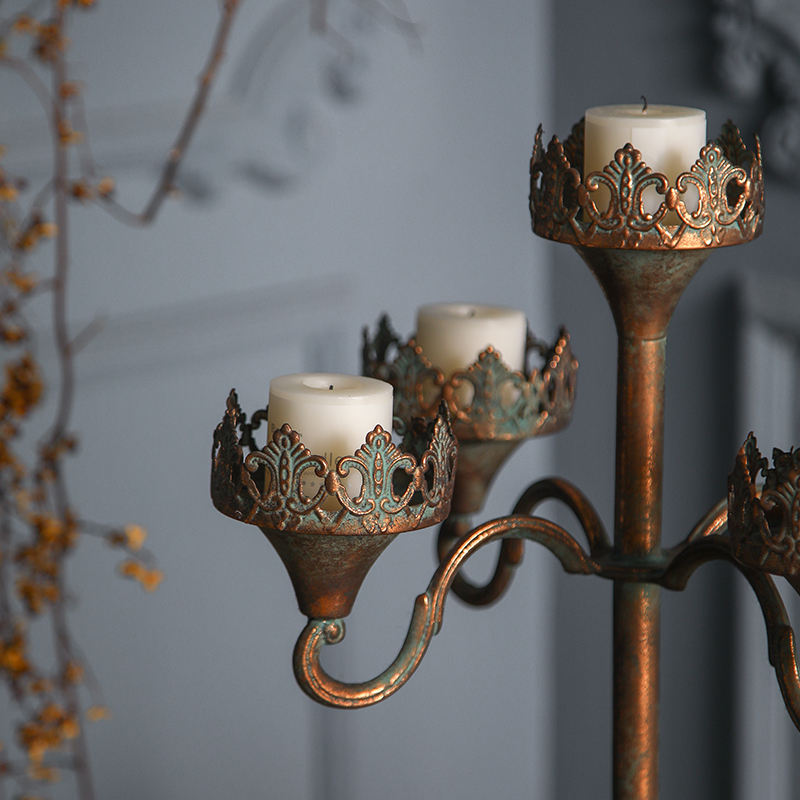 Royal Crown 6-Light Candelabra – Antique Gold Rustic Table Centerpiece