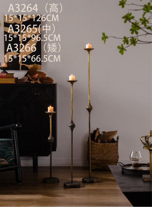 Rustic Floor Candle Stand  – Vintage Tall Metal Candle Holder