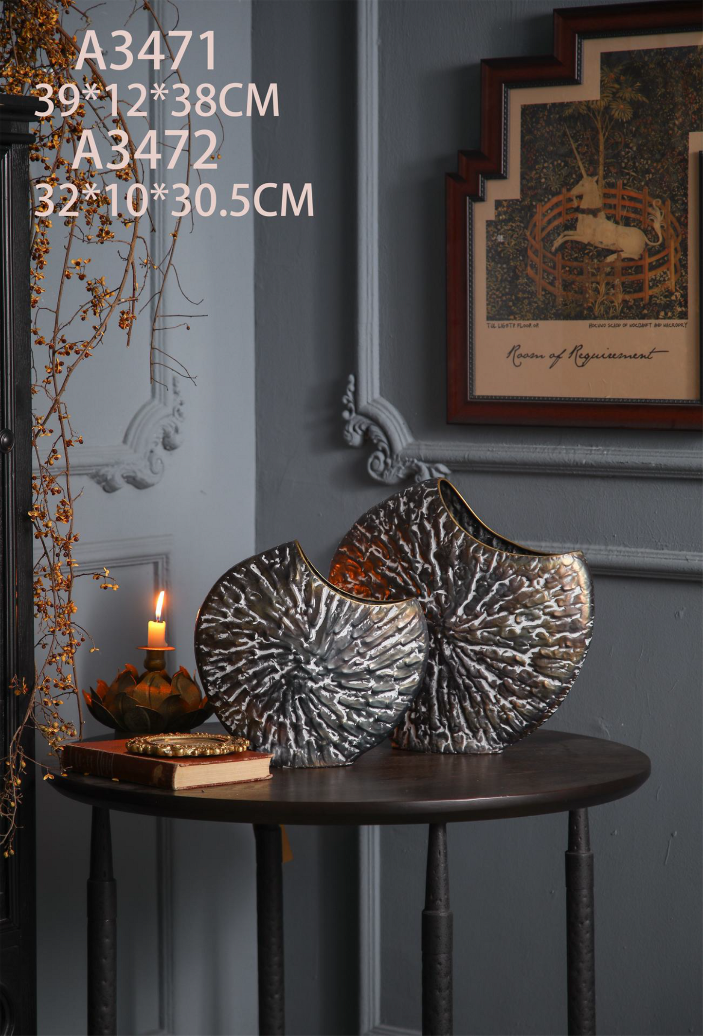 Sculpted Silver Fan Vase – Textured Modern Rustic Decorative Flower Vase