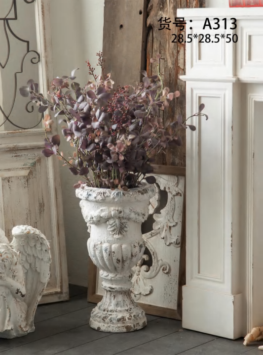 Antique White Classical Urn Planter – Vintage Pedestal Garden Vase