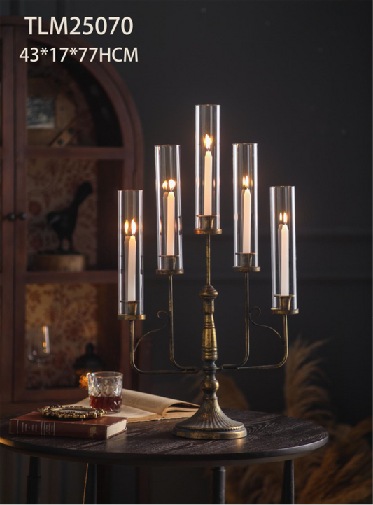 Rustic Black Leaf Candelabra – 7 Arm Vintage Candle Holder