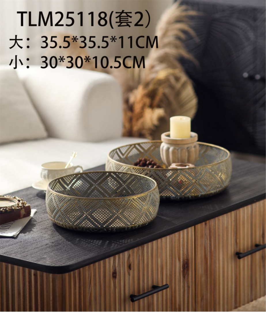 Rustic Gold Mesh Metal Bowl Set – Decorative Serving & Centerpiece Trays