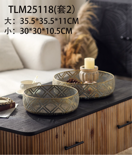 Rustic Gold Mesh Metal Bowl Set – Decorative Serving & Centerpiece Trays