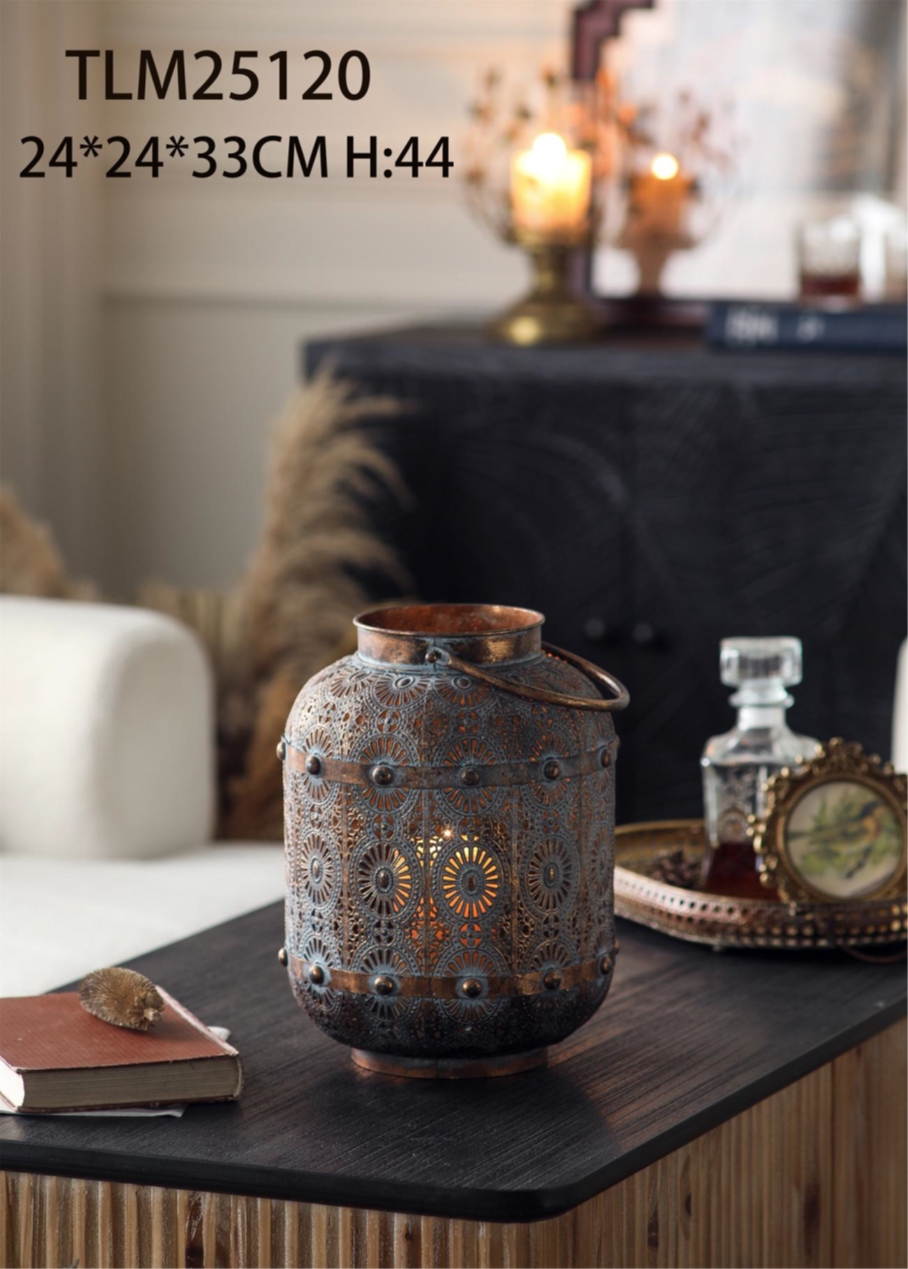 Rustic Antique Metal Lantern – Vintage Cutwork Candle Holder