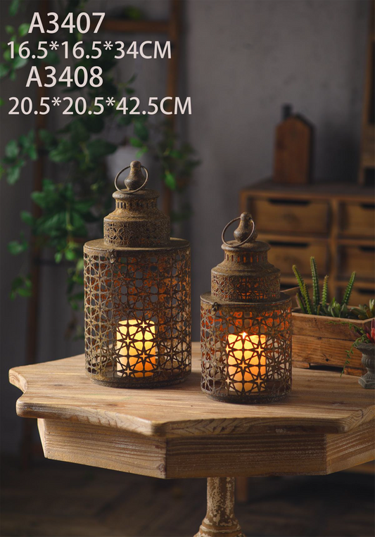 Moroccan Rustic Metal Lantern – Antique Cutwork Candle Holder