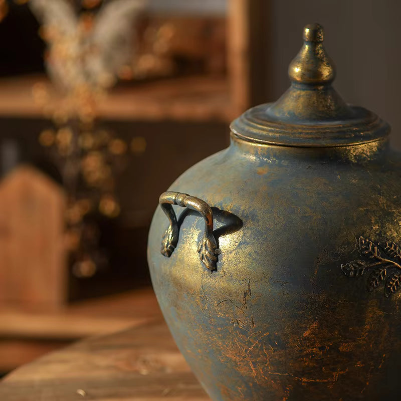 Antique Ember Metal Urn Vase – Rustic Heritage Statement Piece