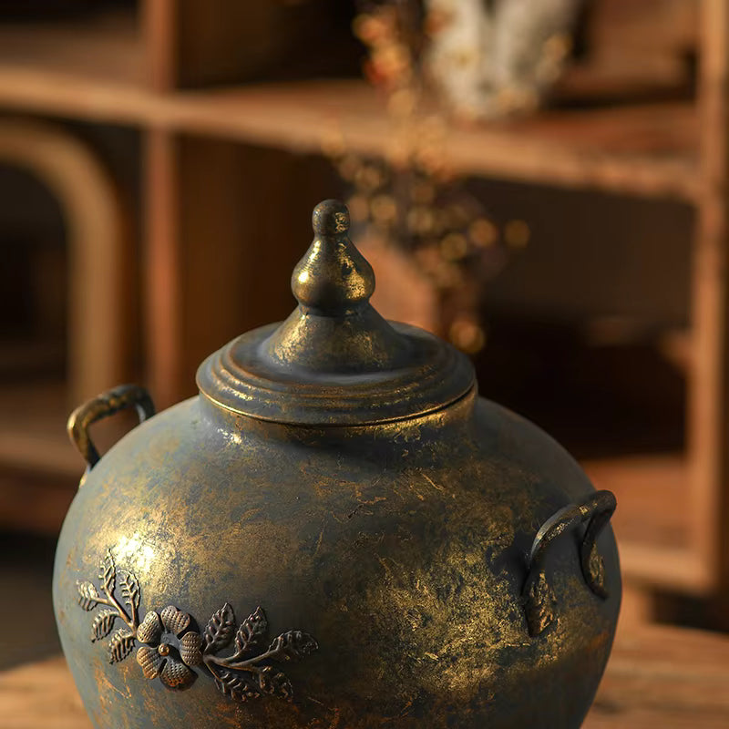 Antique Ember Metal Urn Vase – Rustic Heritage Statement Piece