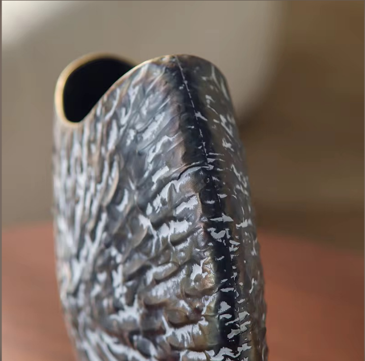 Sculpted Silver Fan Vase – Textured Modern Rustic Decorative Flower Vase