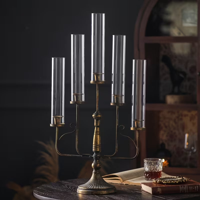 Rustic Black Leaf Candelabra – 7 Arm Vintage Candle Holder