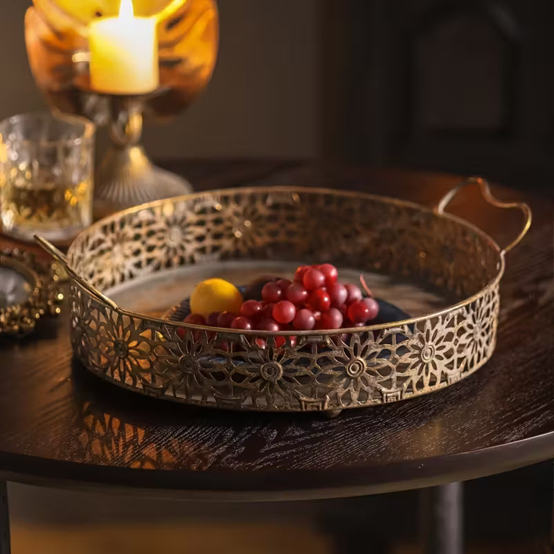 Vintage Bloom Metal Tray Set – Handcrafted Floral Serving Trio