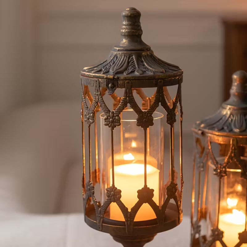 Vintage Wrought Iron Floor Standing Lanterns
