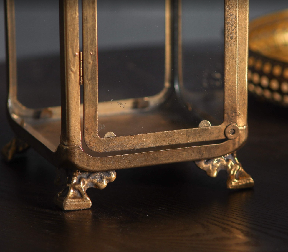 Aurevale Vintage Brass Glass Lantern Metal Candle Holder